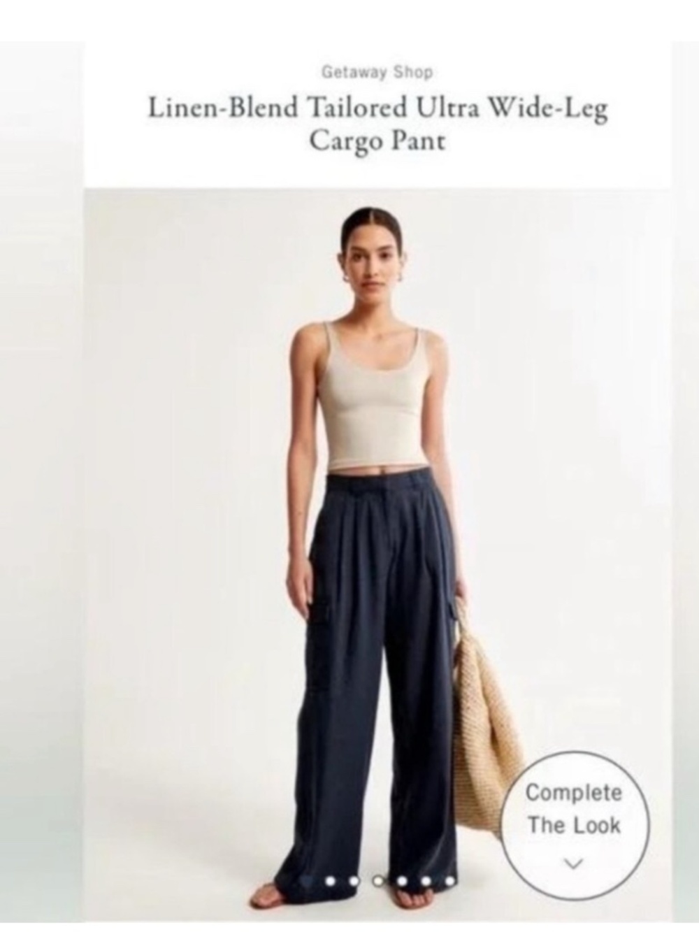 Abercrombie & Fitch Linen Blend Navy Wide-Leg Cargo Pants  size Small